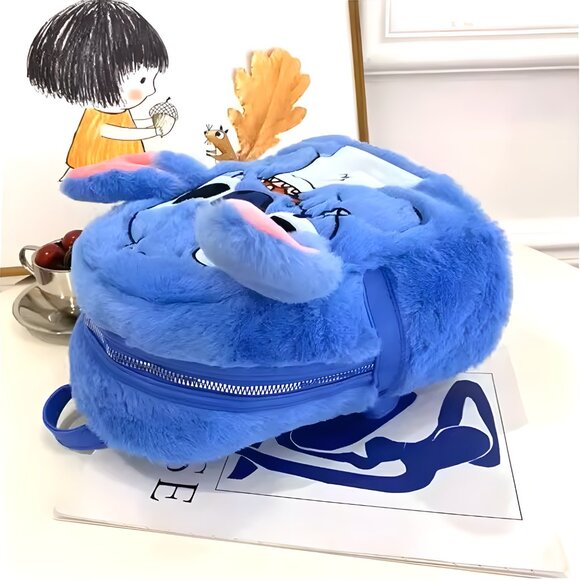 Stitch Plush Backpack Adjustable Straps Zipper Disney Cartoon Embroidery NEW - Picture 5 of 7